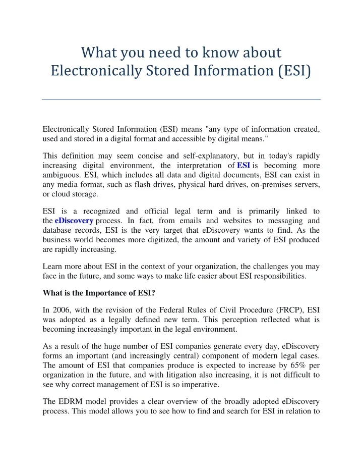 PPT What you need to know about Electronically Stored Information