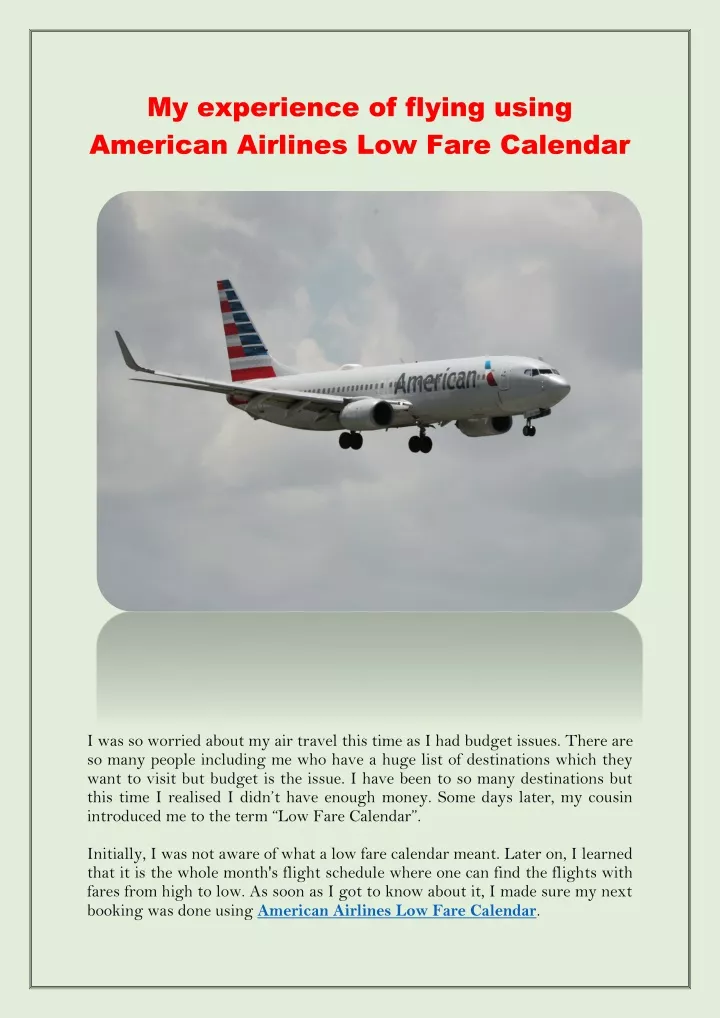 PPT My experience of flying using American Airlines Low Fare Calendar