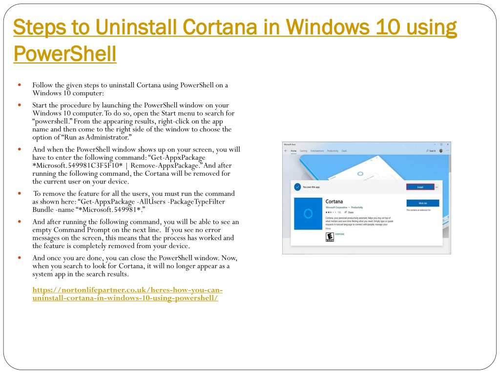 install cortana windows 10 powershell
