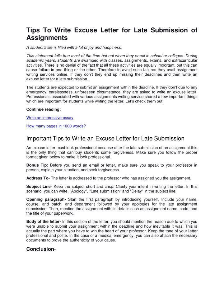 assignment late submission letter