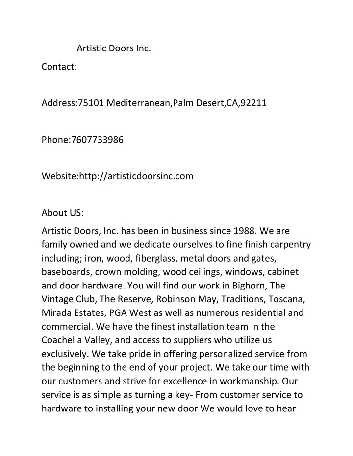 PPT Artistic Doors Inc. PowerPoint Presentation, free download ID10591586