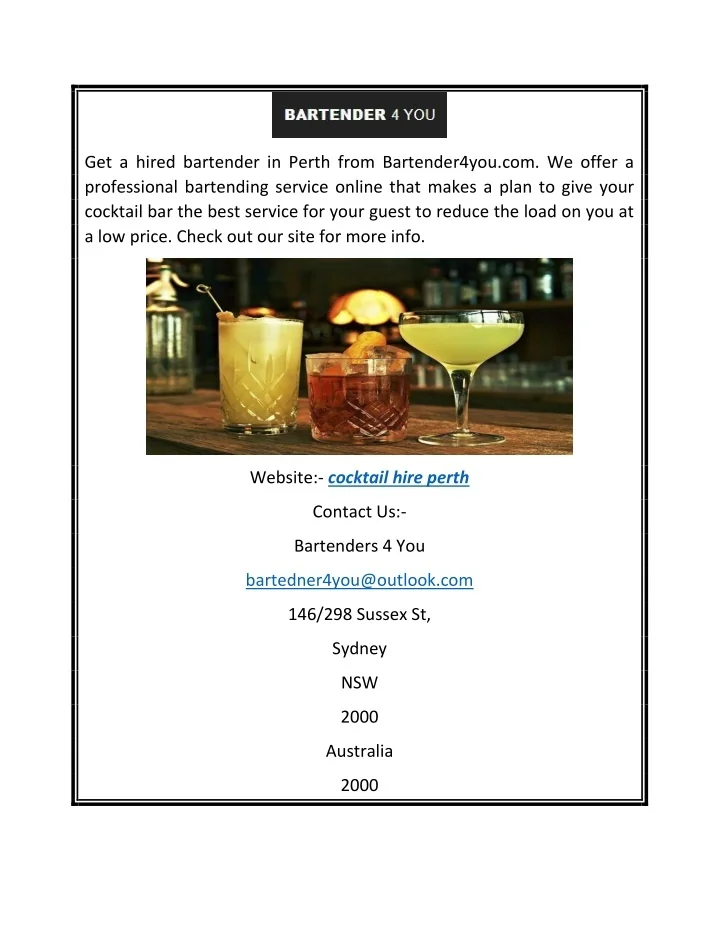 PPT Cocktail Hire Perth PowerPoint Presentation