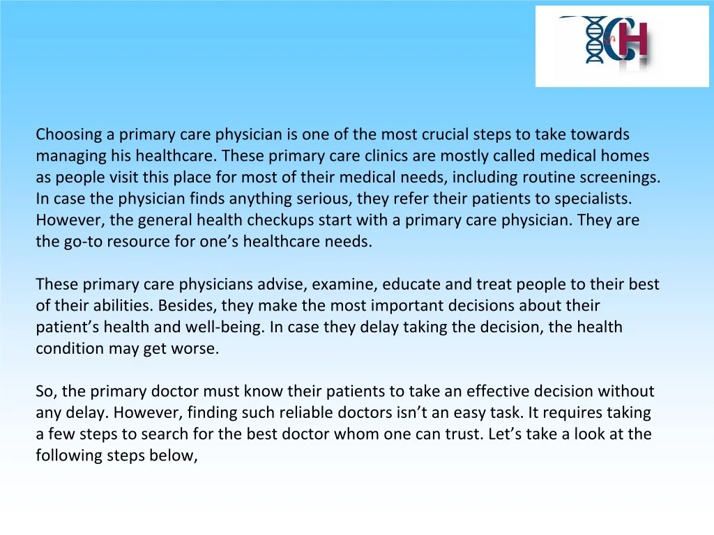 PPT - 5 Steps to Take When Choosing a Primary Care Physician PowerPoint ...