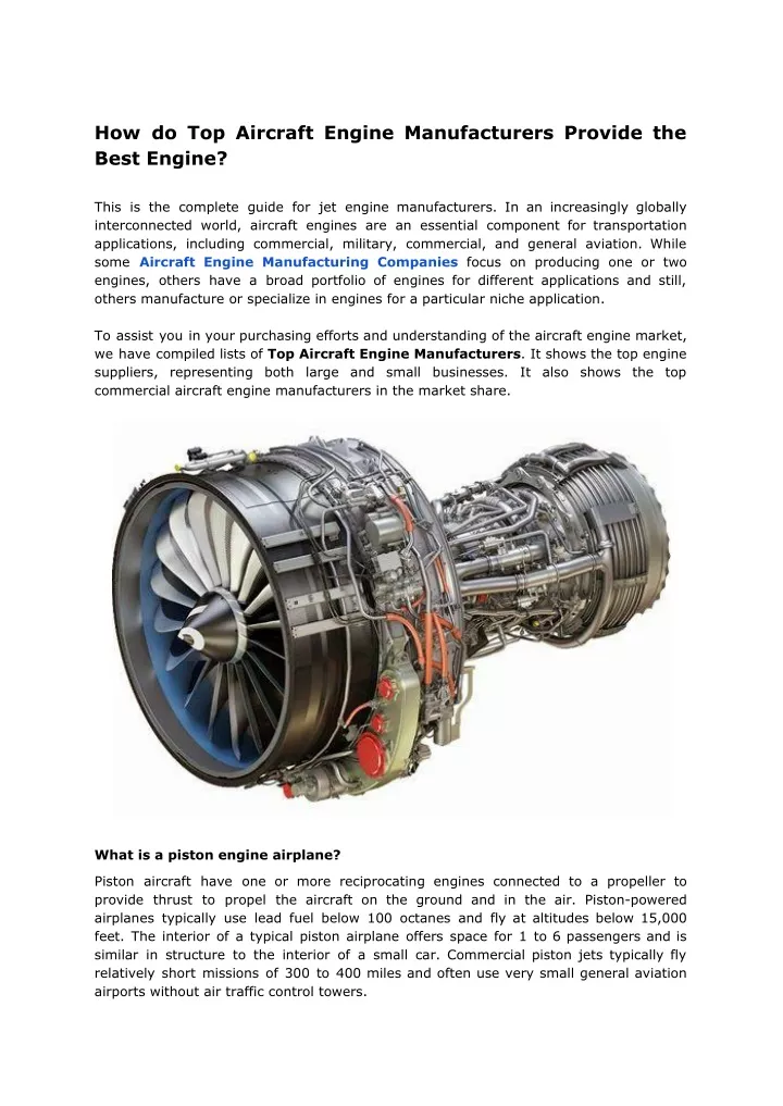 experimental aircraft engine manufacturers