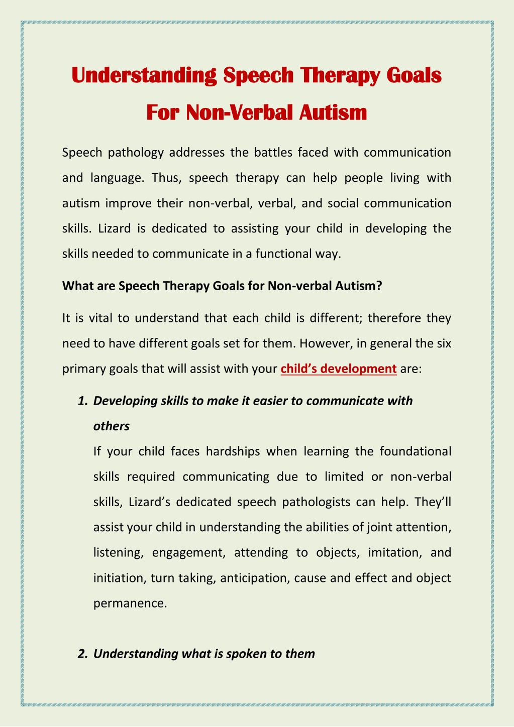 speech goals for high school students with autism