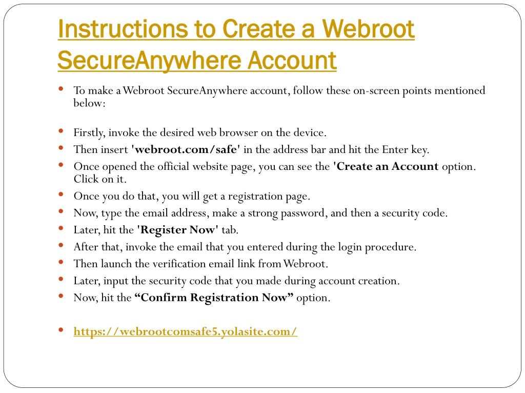 webroot create new my account