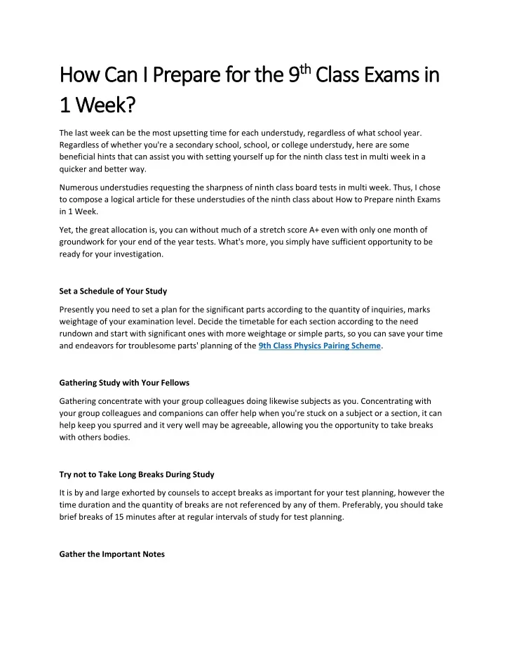 ppt-how-can-i-prepare-for-the-9th-class-exams-in-1-week-powerpoint