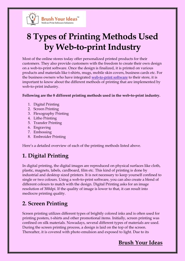 PPT 8 Types of Printing Methods Used by  to print Industry