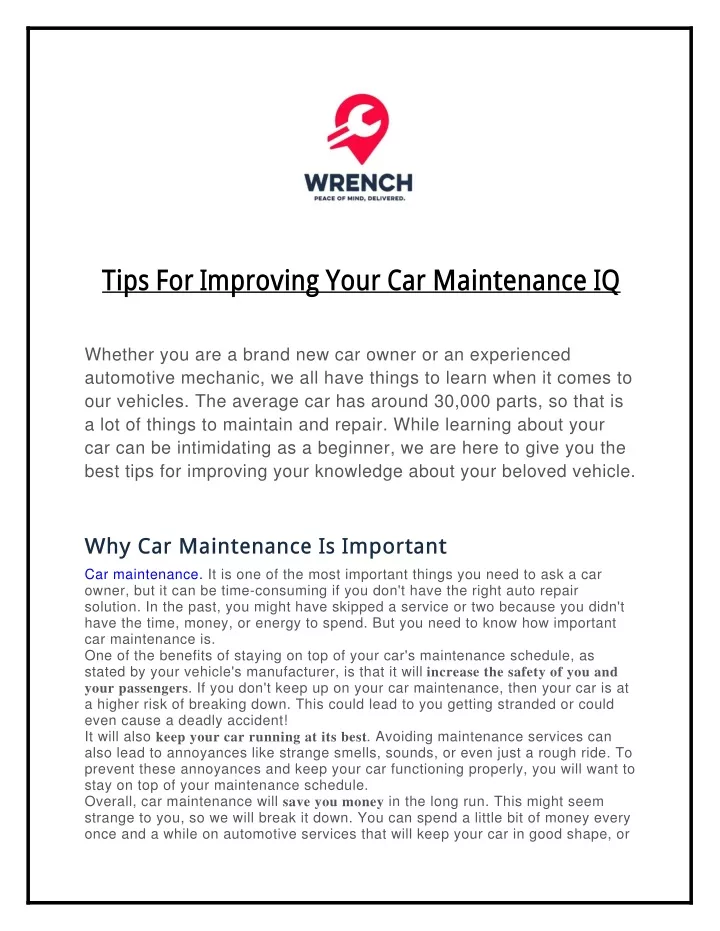 PPT - Tips For Improving Your Car Maintenance IQ PowerPoint ...