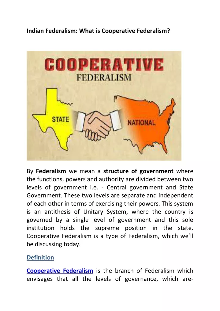 What Is Cooperative Federalism In Simple Terms