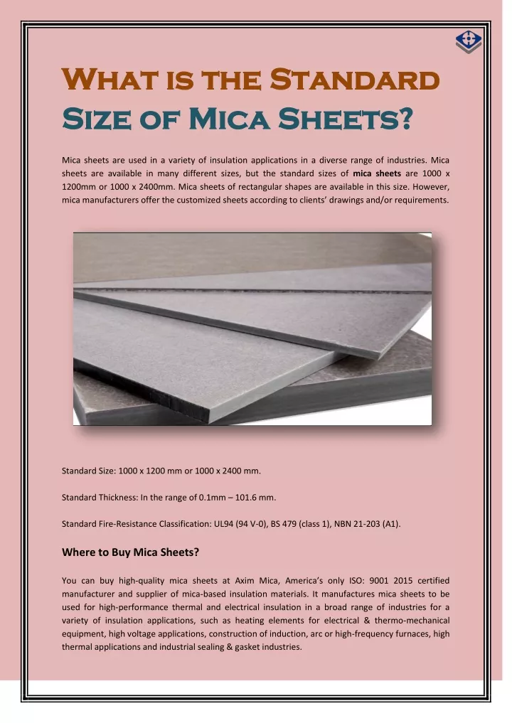 PPT - What is the Standard Size of Mica Sheets? PowerPoint Presentation