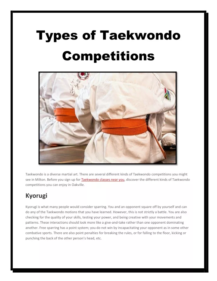 Types Of Taekwondo Competitions N 