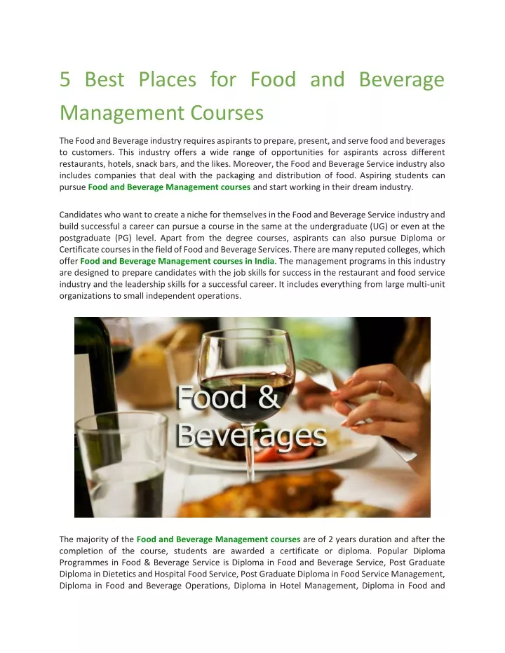 PPT 5 Best Places for Food and Beverage Management Courses PowerPoint