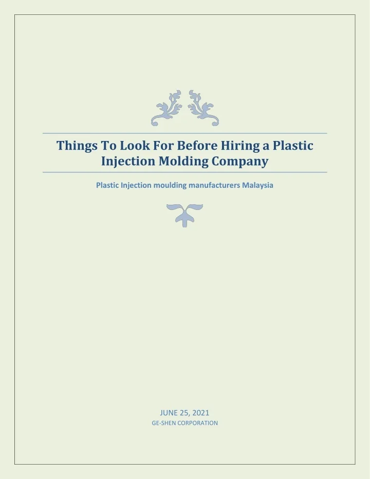 PPT Hiring a Plastic Injection Molding Company PowerPoint