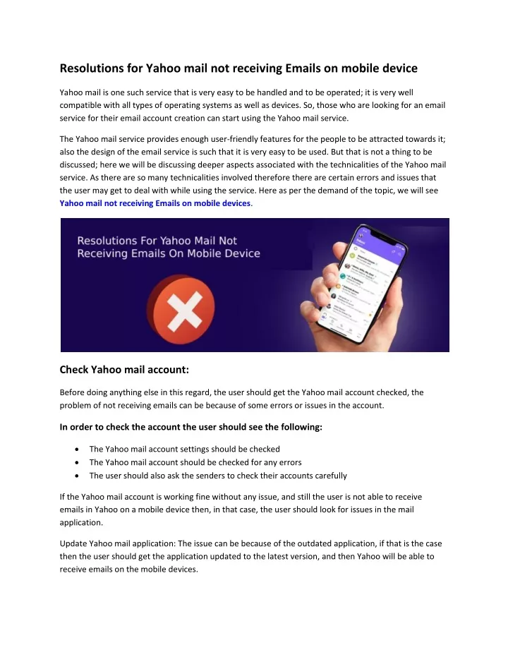 Ppt Resolutions For Yahoo Mail Not Receiving Emails On Mobile Device Powerpoint Presentation 