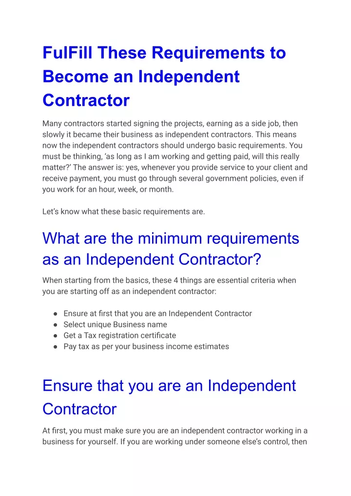 PPT - FulFill These Requirements to Become an Independent Contractor ...