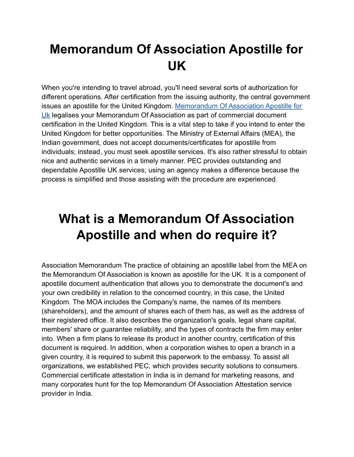 Ppt Memorandum Of Association Apostille For Uk Powerpoint Presentation Id10627338 1426