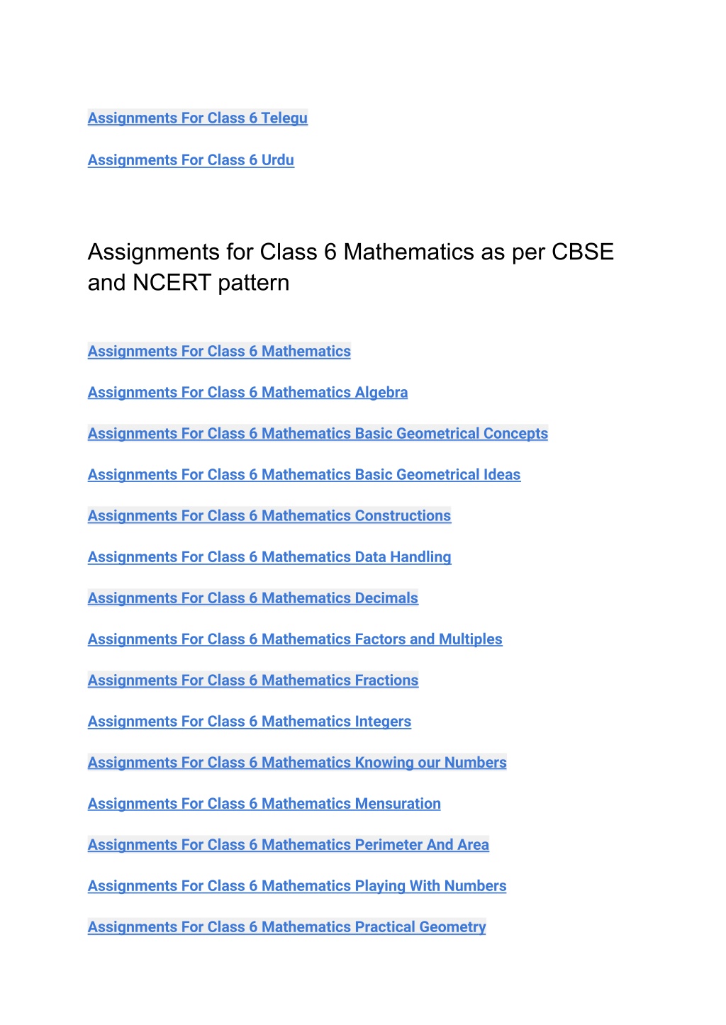 english assignments for class 6