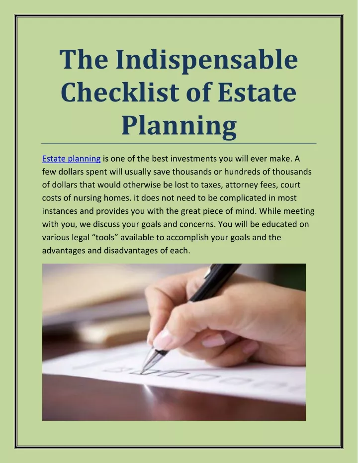 Ppt The Indispensable Checklist Of Estate Planning Powerpoint Presentation Id10634230 9864