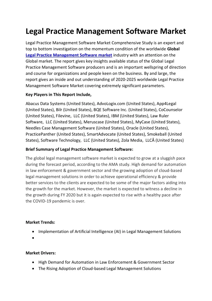 PPT Legal Practice Management Software Market Showing Footprints For 