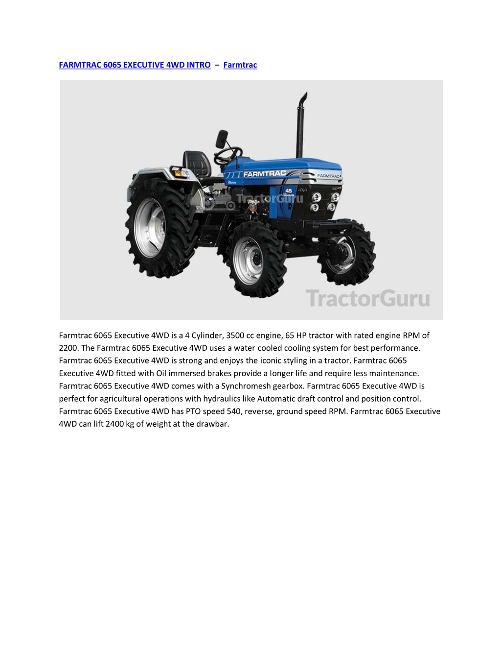 PPT - FARMTRAC 6065 EXECUTIVE 4WD INTRO PowerPoint Presentation, Free ...