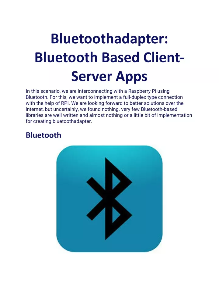 PPT Bluetoothadapter Bluetooth Based ClientServer Apps PowerPoint Presentation ID10643413