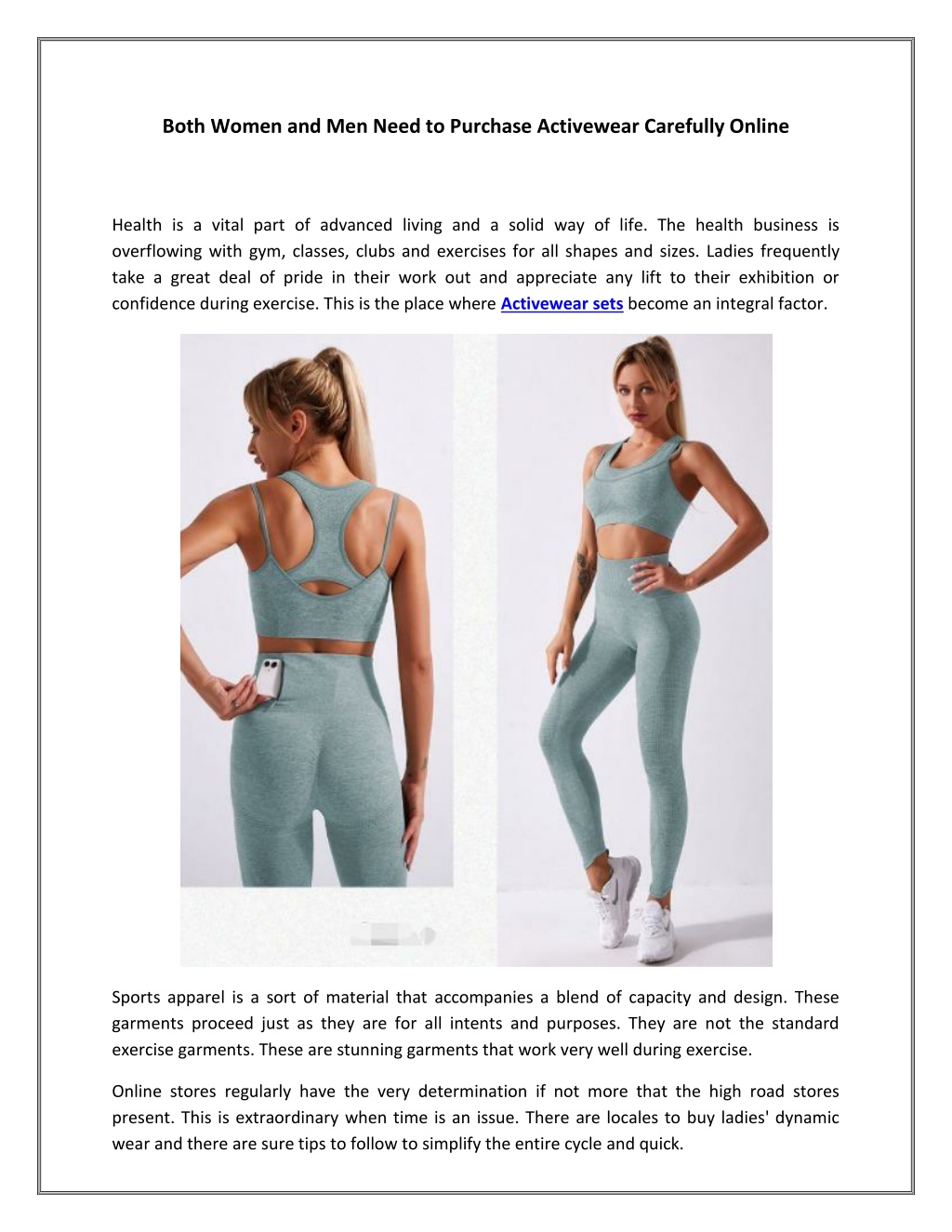 PPT - Both Women and Men Need to Purchase Activewear Carefully Online ...