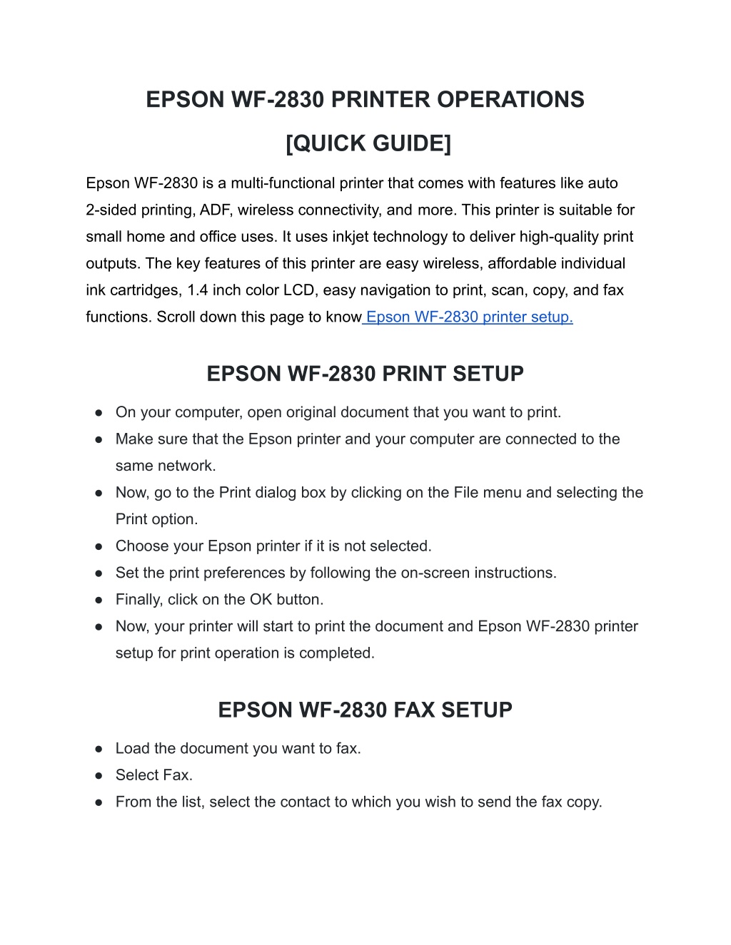 Ppt Epson Wf 2830 Printer Operations Quick Guide Powerpoint Presentation Id10645582 1525