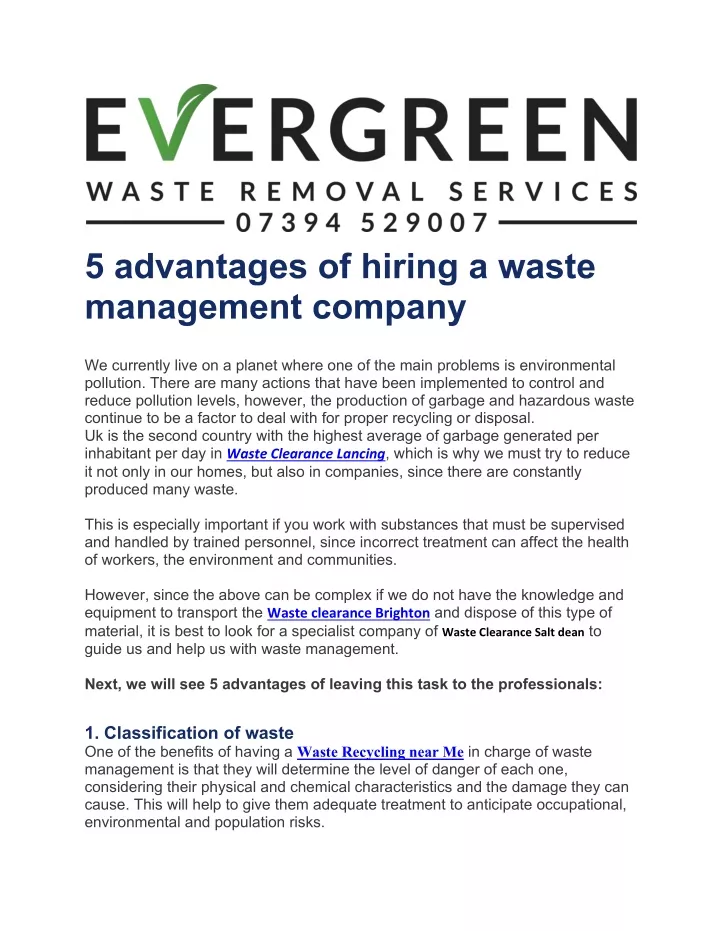 PPT - 5 advantages of hiring a waste management company PowerPoint Presentation - ID:10645647