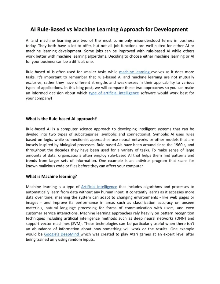 PPT - AI Rule-Based vs Machine Learning Approach for Development ...