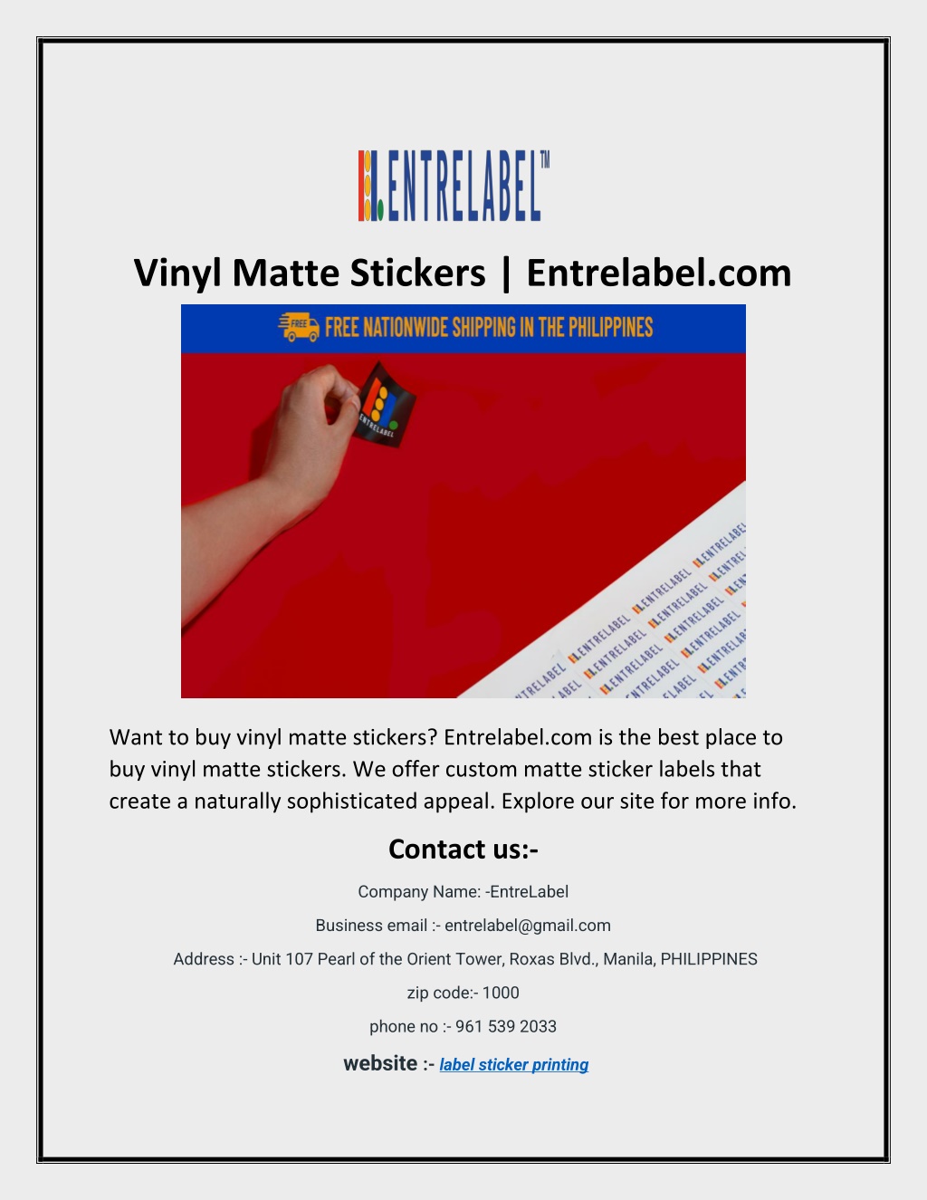 Custom Matte Stickers - Free Shipping