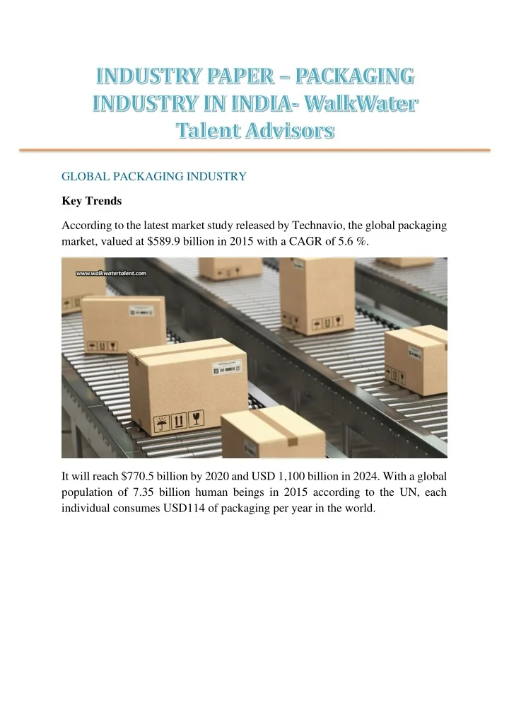 PPT Industry paper packaging industry in india walkwater talent
