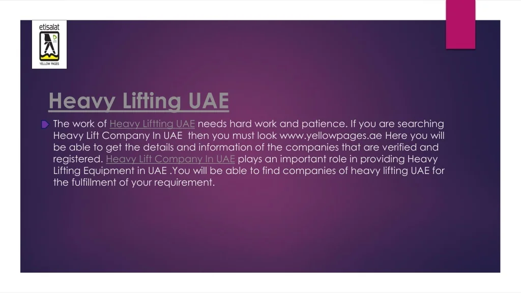 PPT Heavy Lift Company In UAE Heavy Lifting UAE PowerPoint