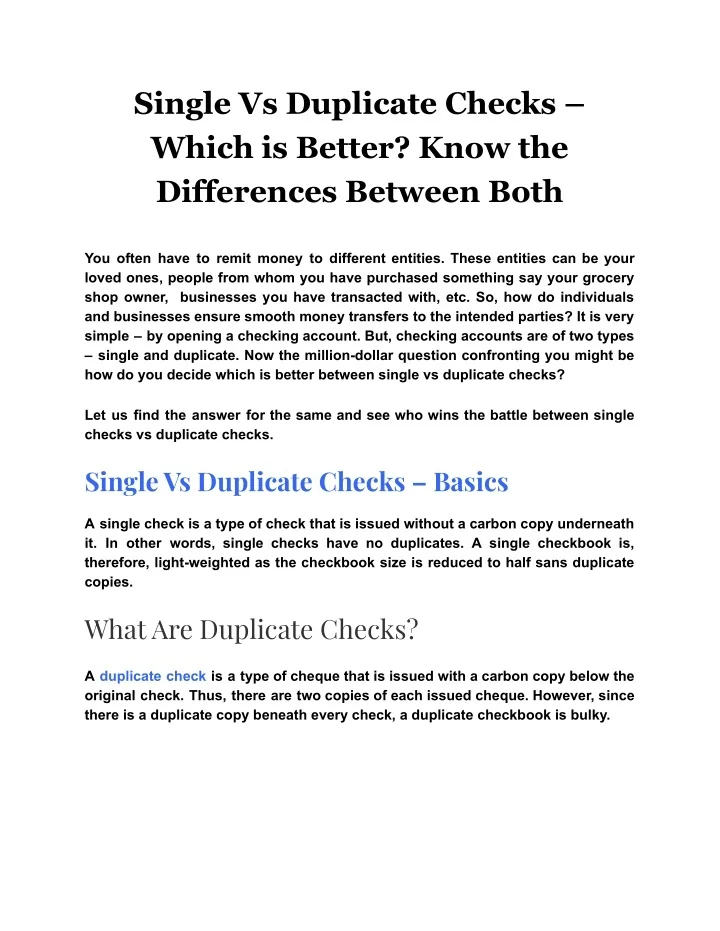 PPT Single Vs Duplicate Checks Which is Better Know the Differences