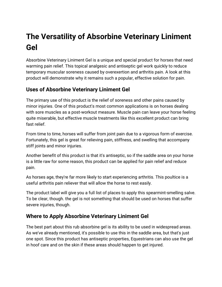 PPT - The Versatility of Absorbine Veterinary Liniment Gel PowerPoint ...