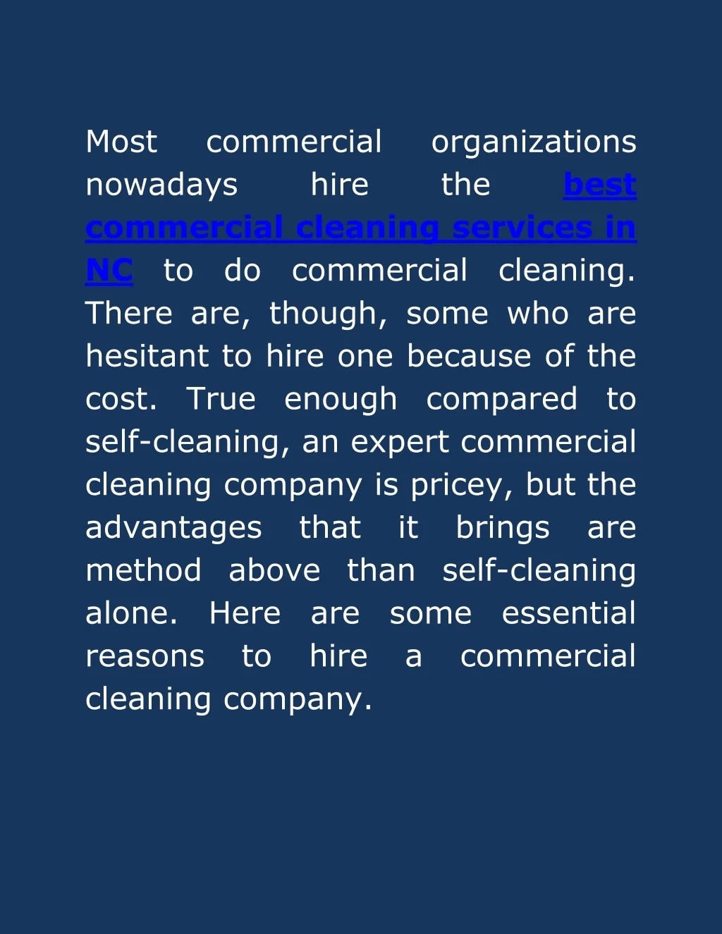 PPT - 3 Reasons to hire the best commercial cleaning services in NC ...