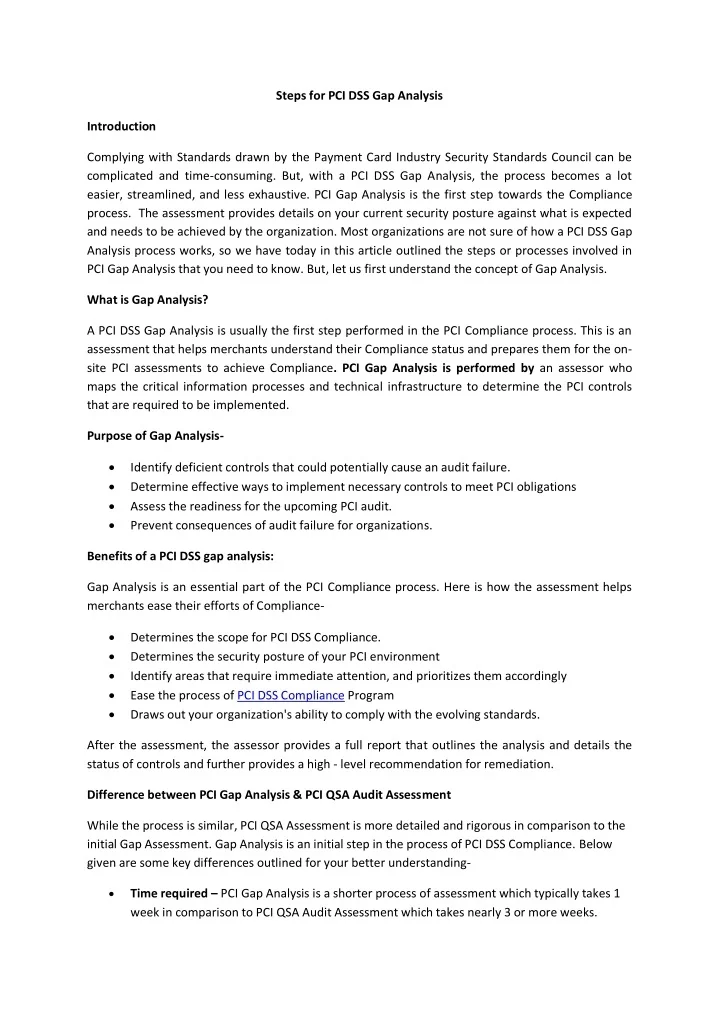 Pci Dss Gap Analysis Report Template