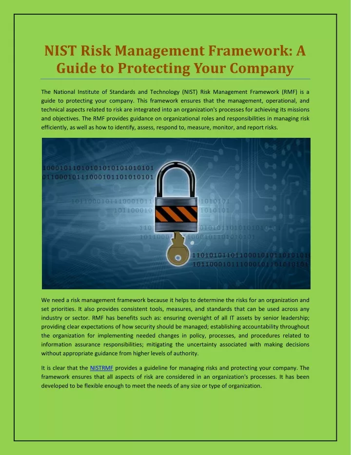 PPT - NIST Risk Management Framework: A Guide To Protecting Your ...