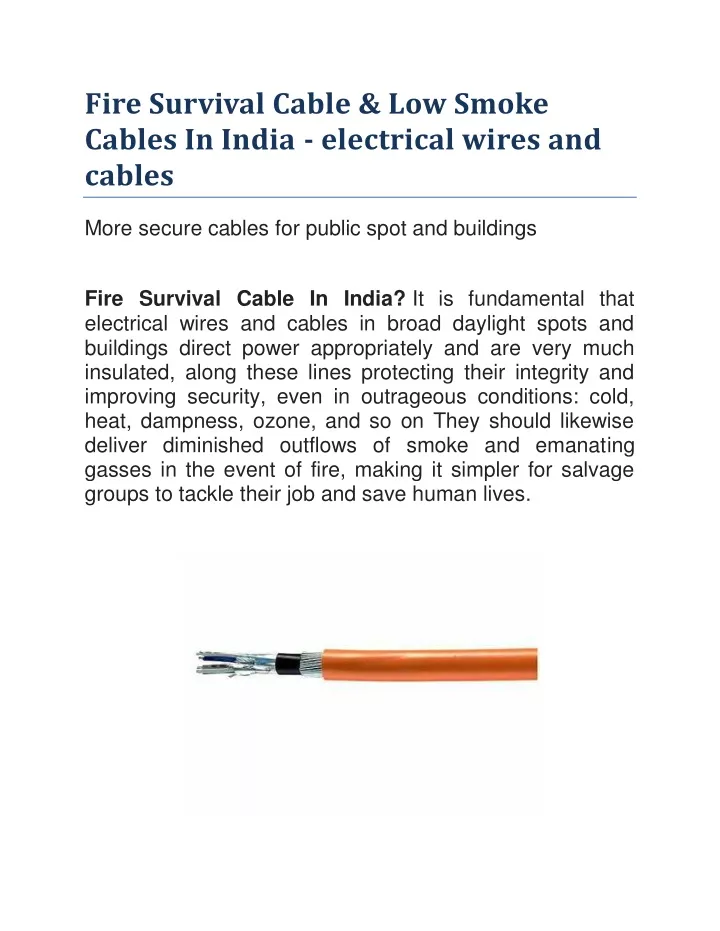 PPT - Fire Survival Cable & Low Smoke Cables In India - Electrical ...