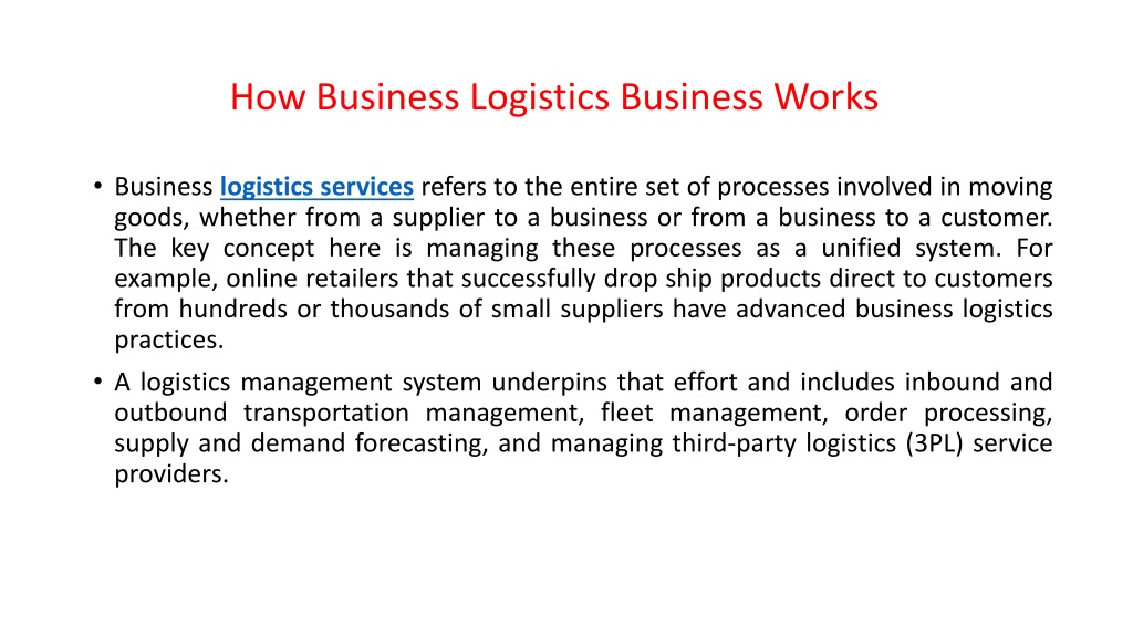 PPT - Business And Management Logistics Explained PowerPoint ...