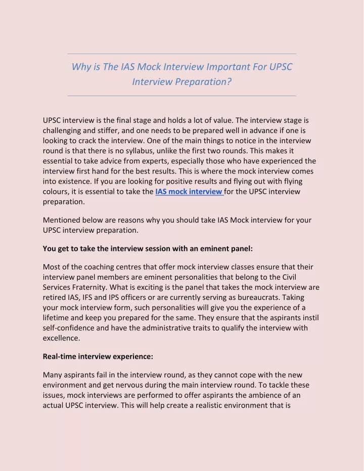 Ppt Why Is The Ias Mock Interview Important For Upsc Interview Preparation Powerpoint 