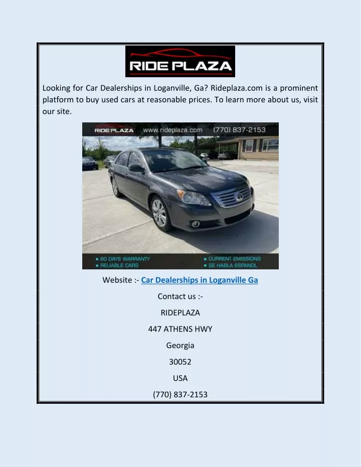 PPT - Car Dealerships in Loganville Ga | Rideplaza.com ...