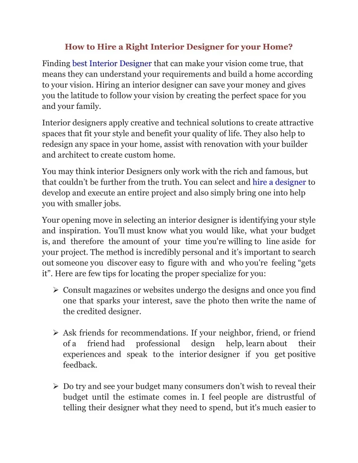 PPT - How to Hire a Right Interior Designer for your Home PowerPoint ...