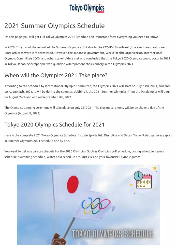 PPT - Tokyo Summer Olympics 2021 Schedule PowerPoint Presentation, Free ...