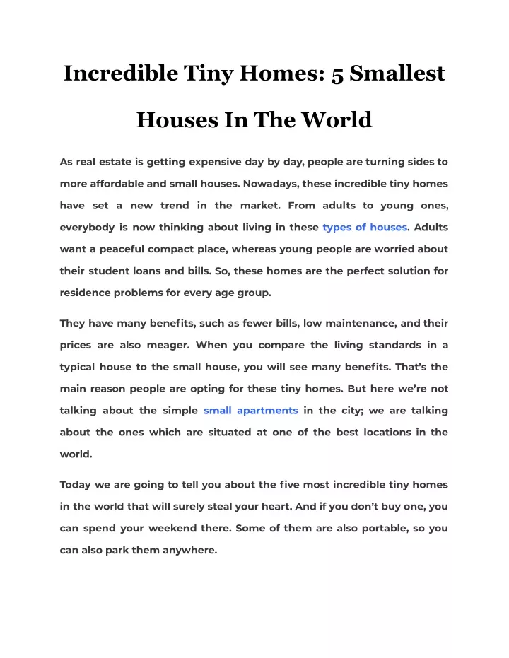 PPT - Incredible Tiny Homes 5 Smallest Houses In The World PowerPoint