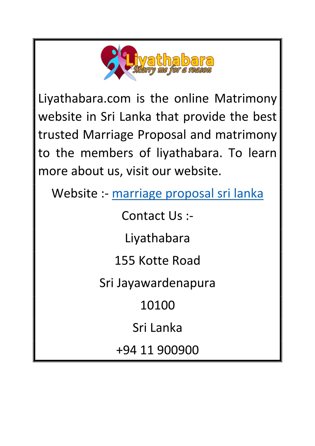 Liyathabara Marriage Proposals in Sri Lanka