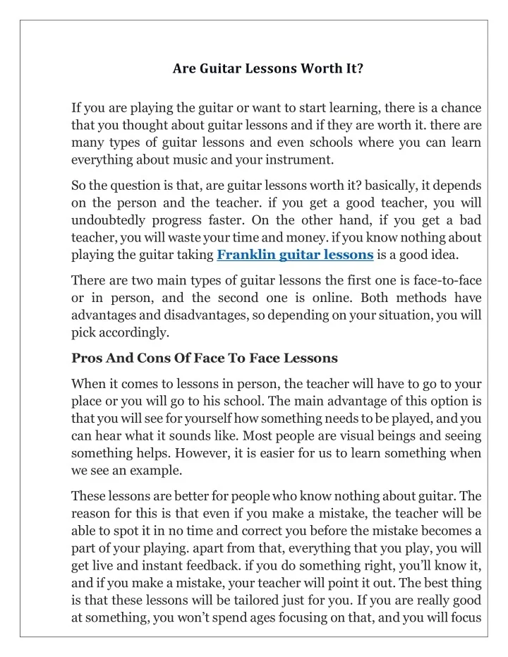 PPT Are Guitar Lessons Worth It? PowerPoint Presentation, free