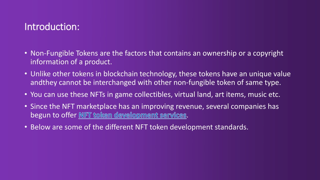 PPT - Different Types of NFT Token Development Standards PowerPoint