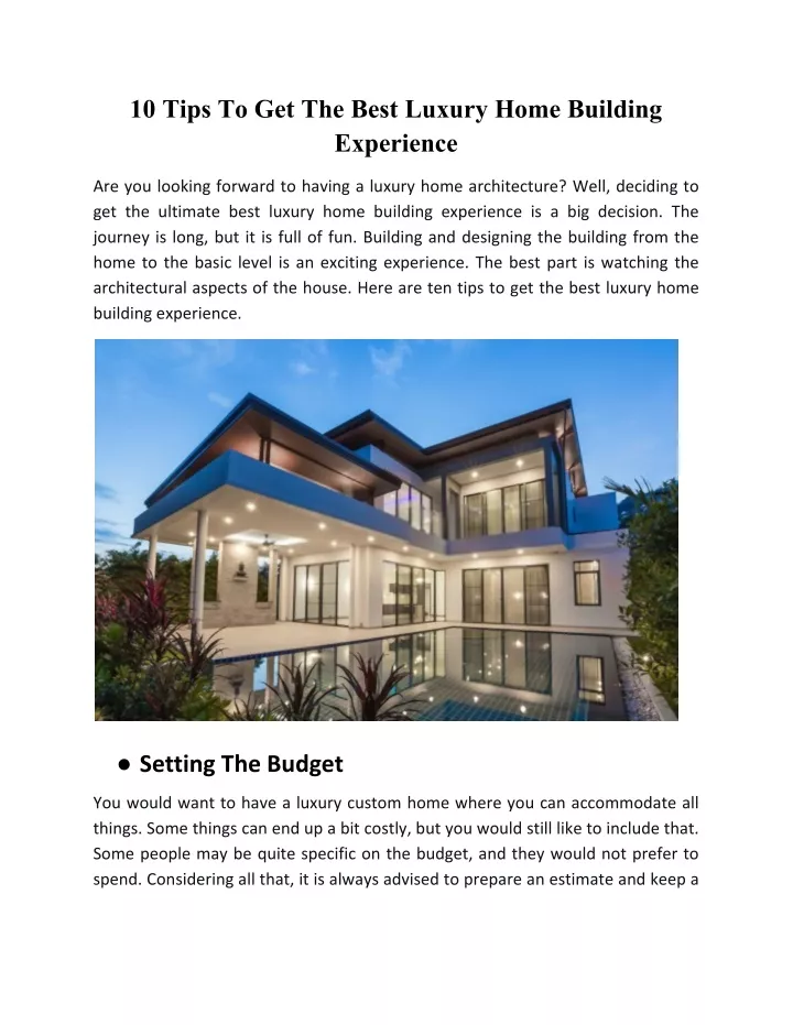 PPT - 10 Tips To Get The Best Luxury Home Building Experience ...