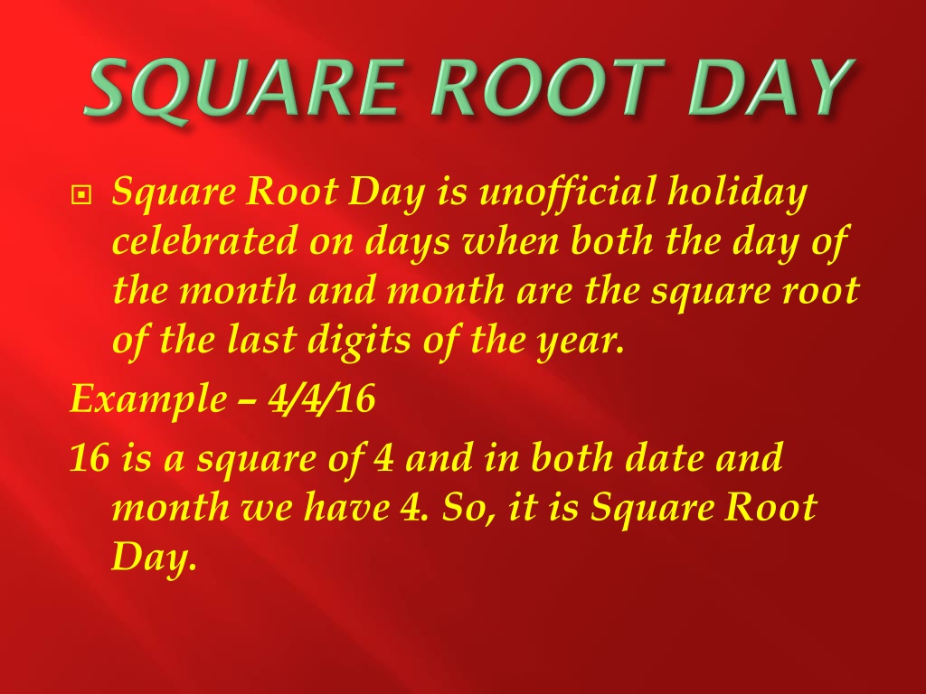 PPT SQUARE ROOT DAY PowerPoint Presentation Free Download ID 10688132